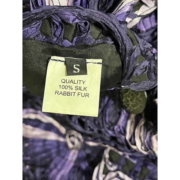 New Tapestry Art Purple Black 100% Silk Rabbit Fur Jacket Coat - Picture 8 of 8